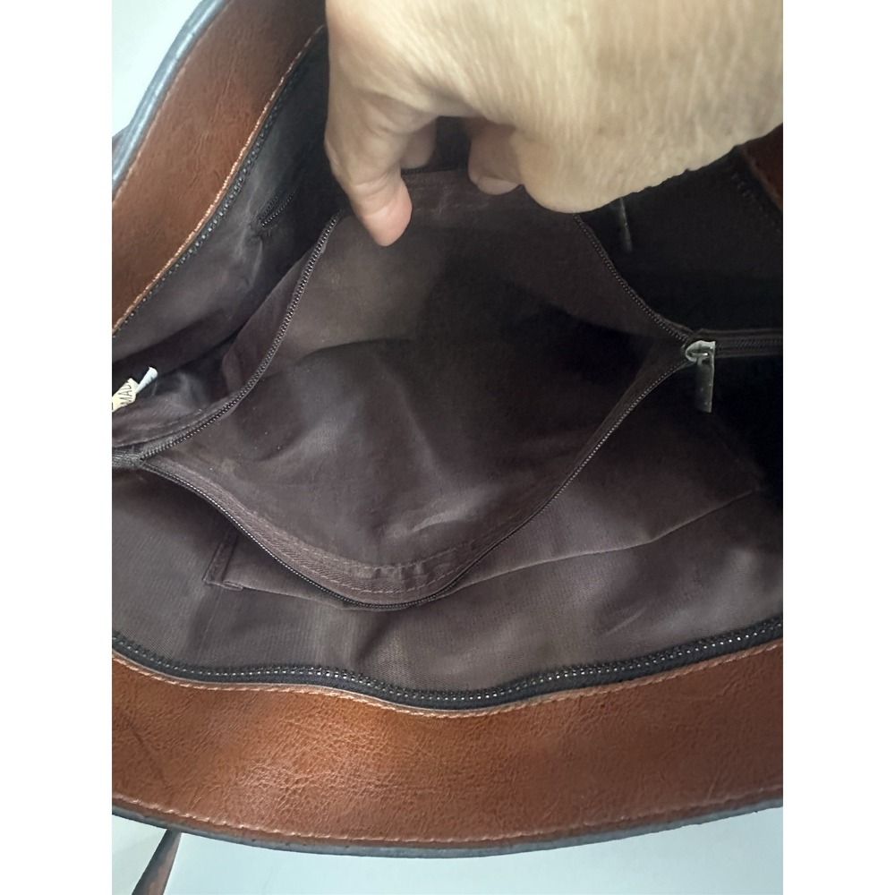 Large Brown Faux Leather Tote Bag Minimalist Shoulder Handbag Pre-Owne - Picture 14 of 16